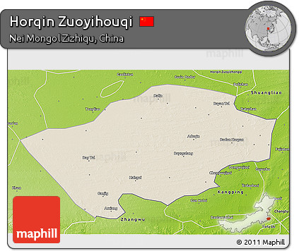 Shaded Relief 3D Map of Horqin Zuoyihouqi, physical outside