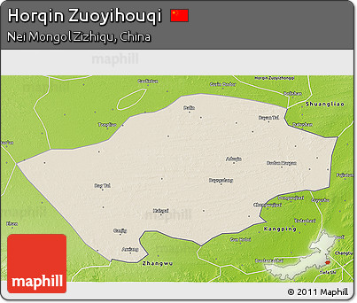 Shaded Relief 3D Map of Horqin Zuoyihouqi, physical outside