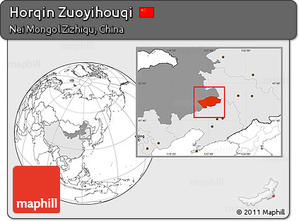 Blank Location Map of Horqin Zuoyihouqi, highlighted country, highlighted parent region