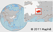 Gray Location Map of Horqin Zuoyihouqi, highlighted parent region, hill shading