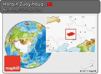 Physical Location Map of Horqin Zuoyihouqi, highlighted country