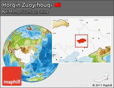 Physical Location Map of Horqin Zuoyihouqi, highlighted country