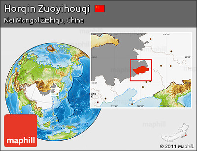 Physical Location Map of Horqin Zuoyihouqi, highlighted country, highlighted parent region