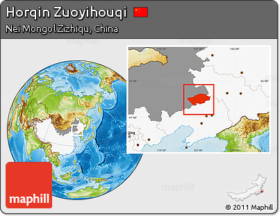 Physical Location Map of Horqin Zuoyihouqi, highlighted country, highlighted parent region
