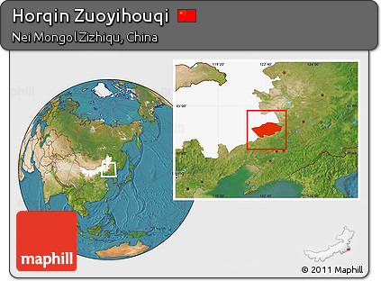 Satellite Location Map of Horqin Zuoyihouqi, highlighted parent region