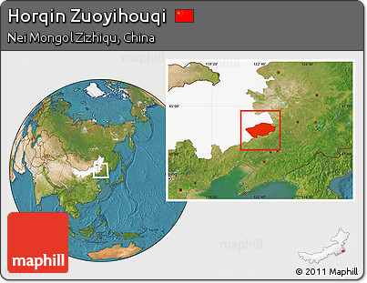 Satellite Location Map of Horqin Zuoyihouqi, highlighted parent region