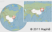 Savanna Style Location Map of Horqin Zuoyihouqi, highlighted country, within the entire country, hill shading
