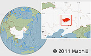 Savanna Style Location Map of Horqin Zuoyihouqi, highlighted country, hill shading