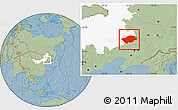 Savanna Style Location Map of Horqin Zuoyihouqi, highlighted parent region, hill shading