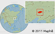 Savanna Style Location Map of Horqin Zuoyihouqi, hill shading