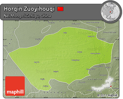 Physical Map of Horqin Zuoyihouqi, semi-desaturated