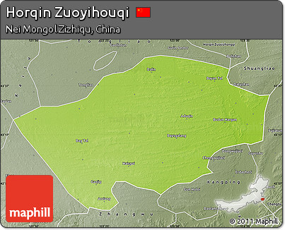 Physical Map of Horqin Zuoyihouqi, semi-desaturated