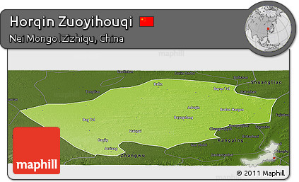Physical Panoramic Map of Horqin Zuoyihouqi, darken