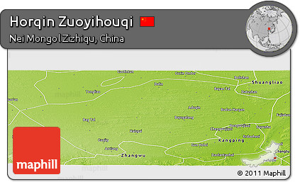 Physical Panoramic Map of Horqin Zuoyihouqi
