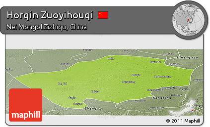 Physical Panoramic Map of Horqin Zuoyihouqi, semi-desaturated