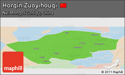 Political Panoramic Map of Horqin Zuoyihouqi, lighten