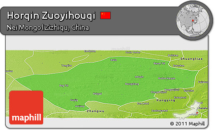 Political Panoramic Map of Horqin Zuoyihouqi, physical outside
