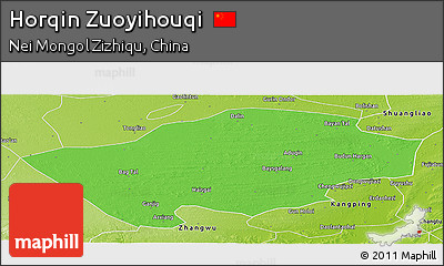 Political Panoramic Map of Horqin Zuoyihouqi, physical outside