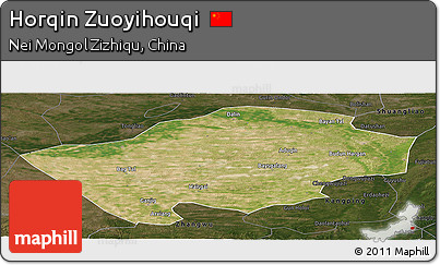 Satellite Panoramic Map of Horqin Zuoyihouqi, darken