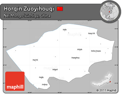 Gray Simple Map of Horqin Zuoyihouqi, single color outside