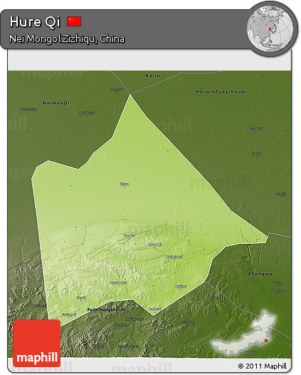 Physical 3D Map of Hure Qi, darken