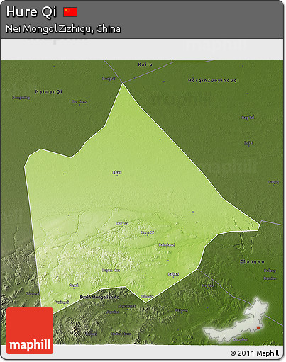 Physical 3D Map of Hure Qi, darken