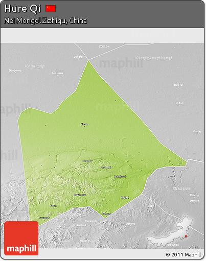 Physical 3D Map of Hure Qi, lighten, desaturated