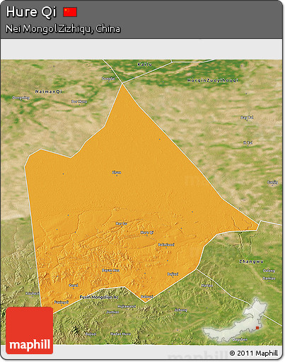 Political 3D Map of Hure Qi, satellite outside