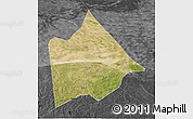 Satellite 3D Map of Hure Qi, darken, desaturated