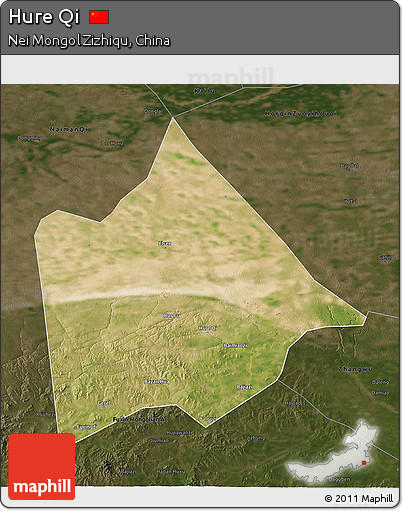 Satellite 3D Map of Hure Qi, darken