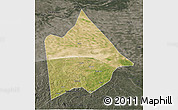 Satellite 3D Map of Hure Qi, darken, semi-desaturated