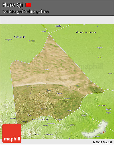 Satellite 3D Map of Hure Qi, physical outside