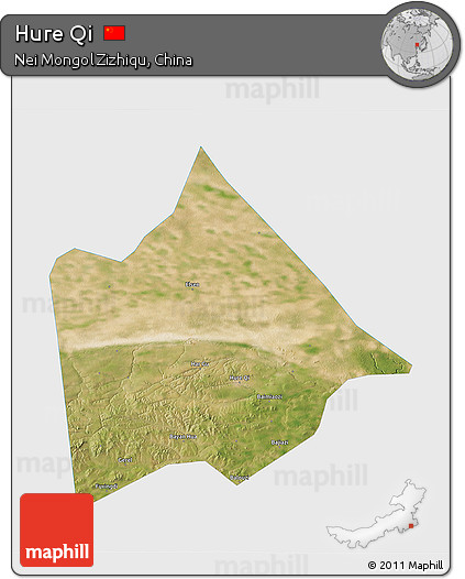 Satellite 3D Map of Hure Qi, single color outside