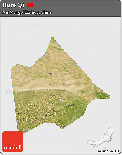 Satellite 3D Map of Hure Qi, single color outside