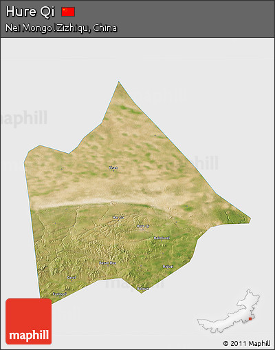 Satellite 3D Map of Hure Qi, single color outside