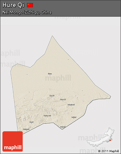 Shaded Relief 3D Map of Hure Qi, cropped outside