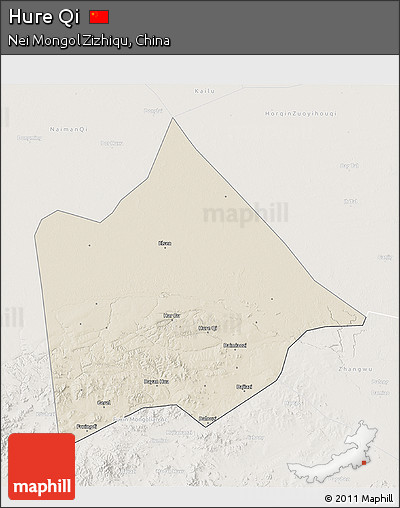 Shaded Relief 3D Map of Hure Qi, lighten