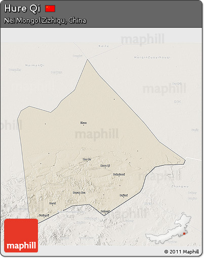 Shaded Relief 3D Map of Hure Qi, lighten