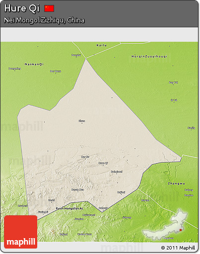Shaded Relief 3D Map of Hure Qi, physical outside