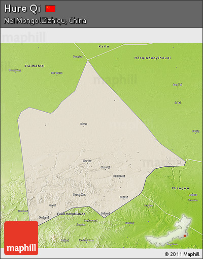 Shaded Relief 3D Map of Hure Qi, physical outside