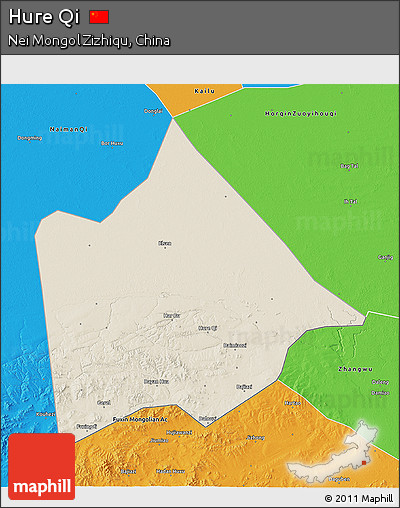 Shaded Relief 3D Map of Hure Qi, political outside