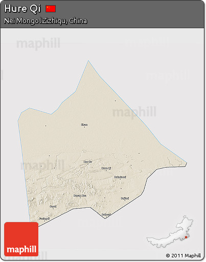 Shaded Relief 3D Map of Hure Qi, single color outside