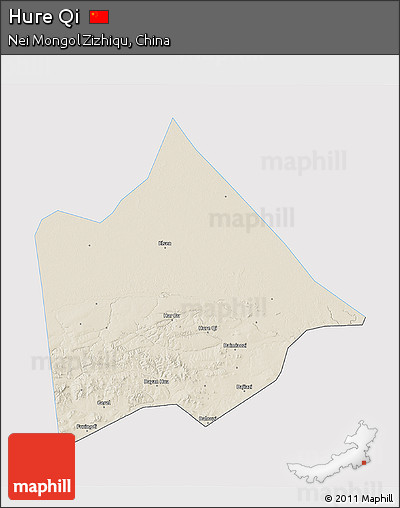 Shaded Relief 3D Map of Hure Qi, single color outside