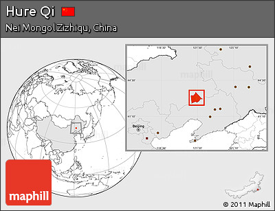 Blank Location Map of Hure Qi, highlighted country