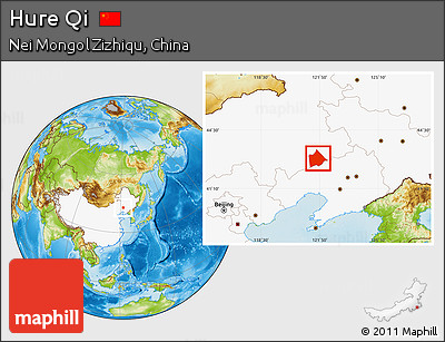 Physical Location Map of Hure Qi, highlighted country