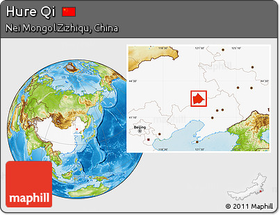 Physical Location Map of Hure Qi, highlighted country