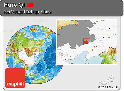 Physical Location Map of Hure Qi, highlighted country, highlighted parent region