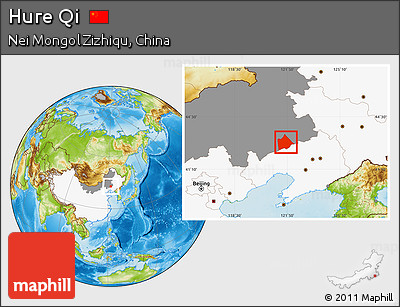 Physical Location Map of Hure Qi, highlighted country, highlighted parent region