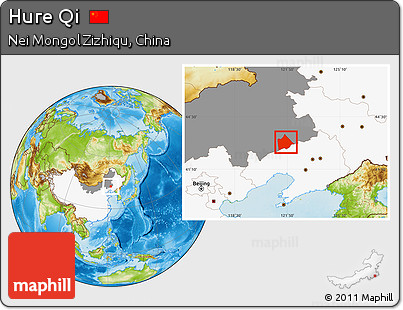 Physical Location Map of Hure Qi, highlighted country, highlighted parent region