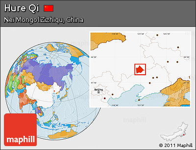 Political Location Map of Hure Qi, highlighted country